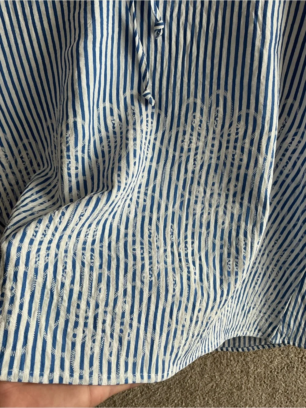 Blue Striped Tie-Neck Short Sleeve Tunic